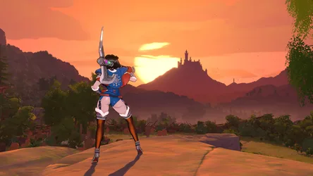 Snow White Warrior at Sunset in Swords and Slippers - free gaming wallpaper 1920×1080