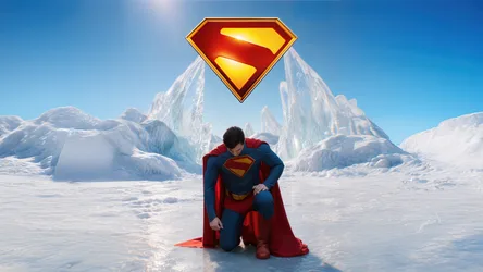 Superman Kneeling in Icy Fortress Landscape - free movies & tv wallpaper 3840×2160