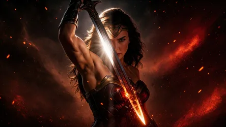 Warrior Woman With Glowing Sword in Fiery Explosion - free wallpaper 3840×2160