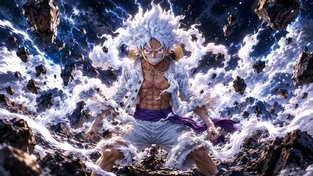Powerful Warrior with White Hair and Lightning Energy - free cartoons & comics wallpaper 1672×941