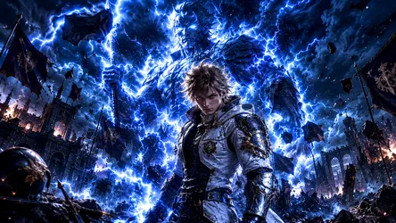 Warrior in Lightning Storm Over Dark Castle - free cartoons & comics wallpaper 1671×941