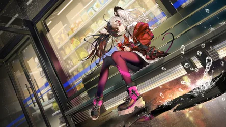 Anime Girl in Red Jacket in Urban Night Setting - free anime wallpaper 3840×2160