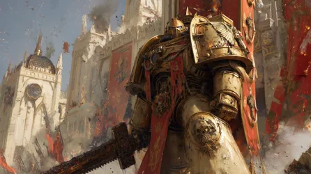Golden Armored Warrior in Ornate Cathedral Ruins - free gaming wallpaper 2912×1632
