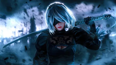 Silver-Haired Warrior with Sword in Dystopian City - free wallpaper 3840×2160