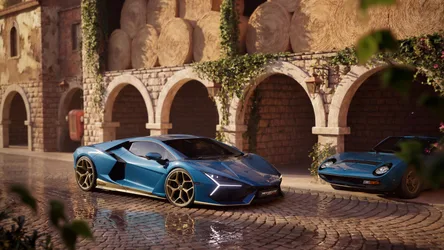 Modern Blue Sports Car In Historic Stone Courtyard - free cars & vehicles wallpaper 3840×2160