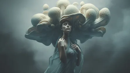 Ethereal Figure With Surreal Mushroom Headdress - free people & portraits wallpaper 2048×1148