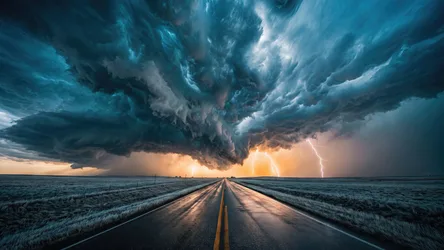 Road Approaching Massive Supercell Thunderstorm - free landscapes wallpaper 3840×2160