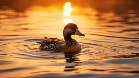 Duck Swimming at Golden Sunset Over Water - free animals wallpaper 3840×2160