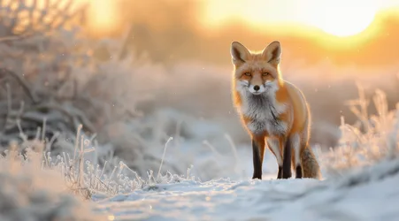Red Fox in Snowy Landscape at Sunrise - free wallpaper 5888×3264
