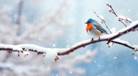 Robin Perched on Snow-Covered Branch in Winter - free wallpaper 5888×3264