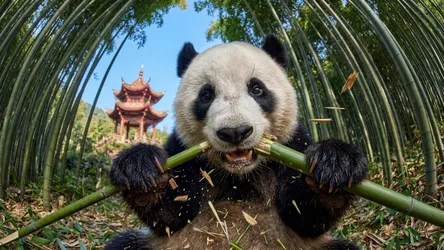 Giant Panda Eating Bamboo in Bamboo Forest - free animals wallpaper 3840×2160
