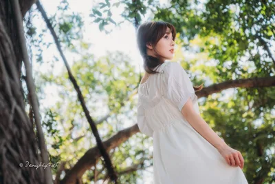 Woman in White Dress Among Tree Branches - free wallpaper 6144×4096