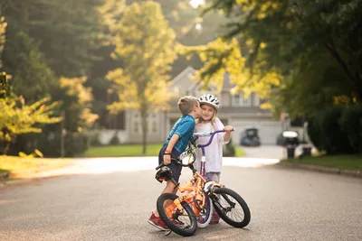 Two Children on Bicycle in Suburban Street - free people & portraits wallpaper 6144×4096