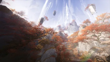 Arknights Autumn Valley with Floating Islands - free fantasy wallpaper 3840×2160