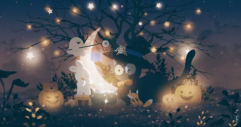 Enchanted Halloween Night in the Magical Forest - free fantasy wallpaper 2560×1345