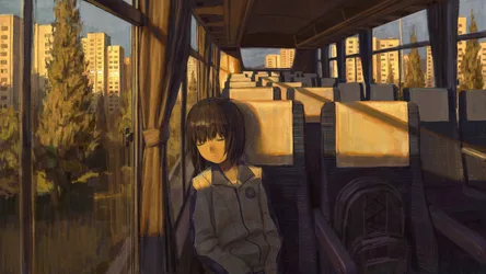 Solitary Journey on the Evening Bus - free wallpaper 1920×1080