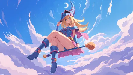Dark Magician Girl Flying Through Clouds - free wallpaper 1920×1080