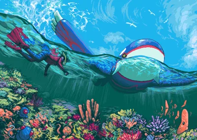 Kyogre and Friends Explore the Coral Reef - free gaming wallpaper 2805×2000