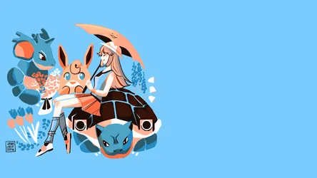 Green With Her Pokémon Team - free gaming wallpaper 1920×1080