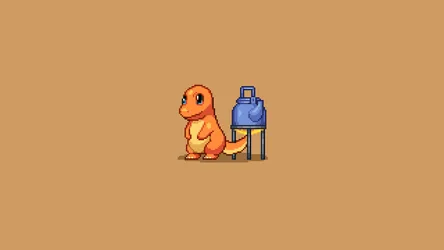 Charmander Pokémon Pixel Art With Kettle - free gaming wallpaper 2560×1440