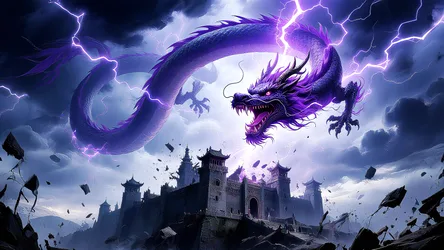 Purple Dragon Storm Over Ancient Castle - free wallpaper 3840×2160
