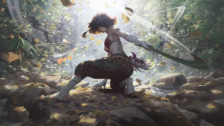 Female Warrior in the Jungle Forest - free wallpaper 3000×1688