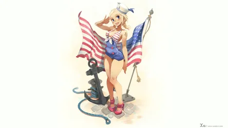Patriotic Sailor Girl with American Flags - free wallpaper 3840×2160