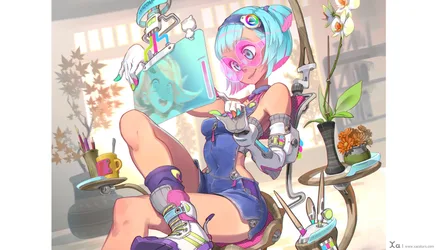 Creative Studio Girl with Teal Hair - free wallpaper 3840×2160