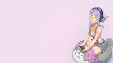 Gamer Girl with Purple Hair and Headphones - free anime wallpaper 3840×2160