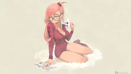 Pink-Haired Girl Reading Magazine with Coffee - free wallpaper 3840×2160
