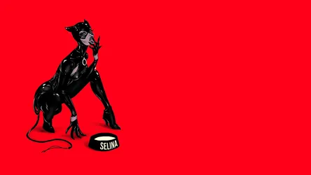 Catwoman in Black Latex on Red Background - free art & design wallpaper 1920×1080