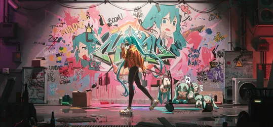 Hatsune Miku Urban Graffiti Performance - free wallpaper 5000×2318