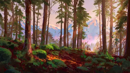 Forest Deer at Sunset with Mountain Vista - free landscapes wallpaper 3840×2160