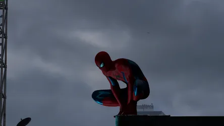 Spider-Man Crouching on a Rainy Rooftop - free movies & tv wallpaper 1920×1080
