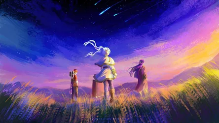 Frieren, Fern And Stark Under The Starlit Sky - free anime wallpaper 4000×2250