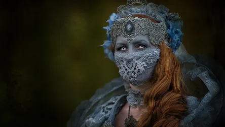 Ornate Masked Figure with Copper Hair and Lace - free people & portraits wallpaper 1920×1080