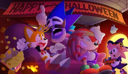 Sonic, Tails, Amy Rose and Knuckles Halloween Celebration - free gaming wallpaper 5760×3306