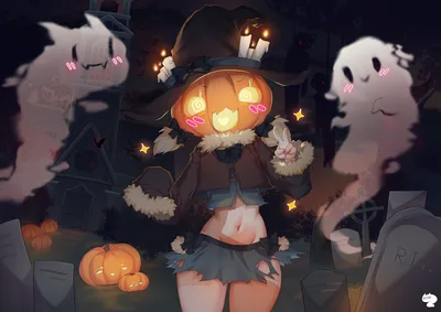 Halloween Witch in the Graveyard - free anime wallpaper 2456×1736