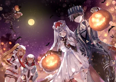 Halloween Night With Jack O' Lanterns and the Moon - free anime wallpaper 2000×1422