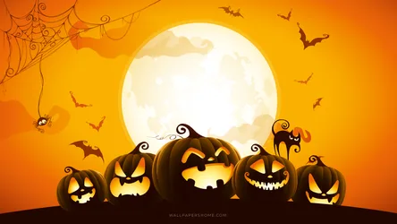 Halloween Jack O'Lanterns Under the Full Moon - free wallpaper 7680×4320