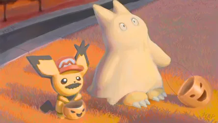Pichu and Munchlax in Halloween Costumes - free gaming wallpaper 1920×1080