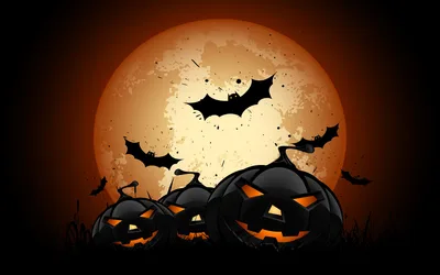 Halloween Night with Jack-o'-Lanterns and Bats - free wallpaper 2560×1600