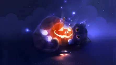 Halloween Cats With Glowing Jack O'Lantern Pumpkin - free wallpaper 1920×1080