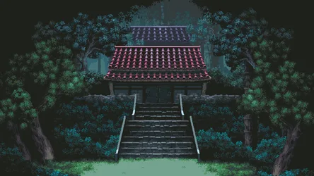 # Japanese Temple Shrine in Forest Pixel Art - free gaming wallpaper 1920×1080