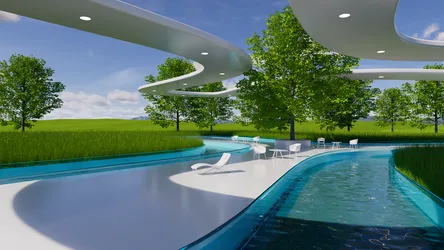 Modern Pool Resort in Verdant Landscape - free architecture wallpaper 3840×2160