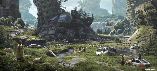 Post Apocalyptic Valley Civilization - free landscapes wallpaper 3000×1368