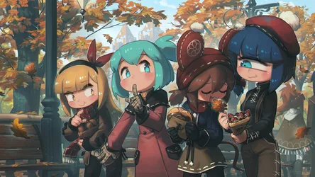 Autumn Friends Enjoying Fall Together - free anime wallpaper 3200×1800