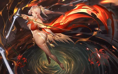 Jinlin Wielding Flaming Sword Over Water - free wallpaper 4482×2826