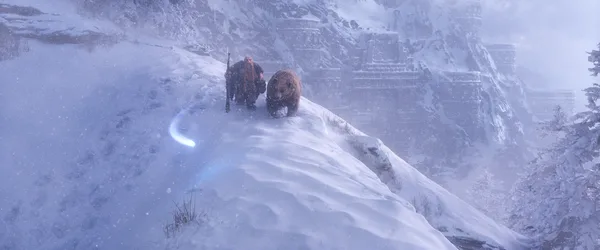 World of Warcraft Dwarves Walking Through Snow-Covered Mountains - free wallpaper 3840×1600