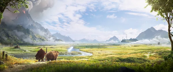 World of Warcraft Dwarves in the Mountain Valley - free wallpaper 3840×1600